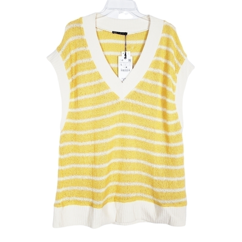 ZARA striped rustic sleeveless sweater vest NWT - Picture 2 of 6